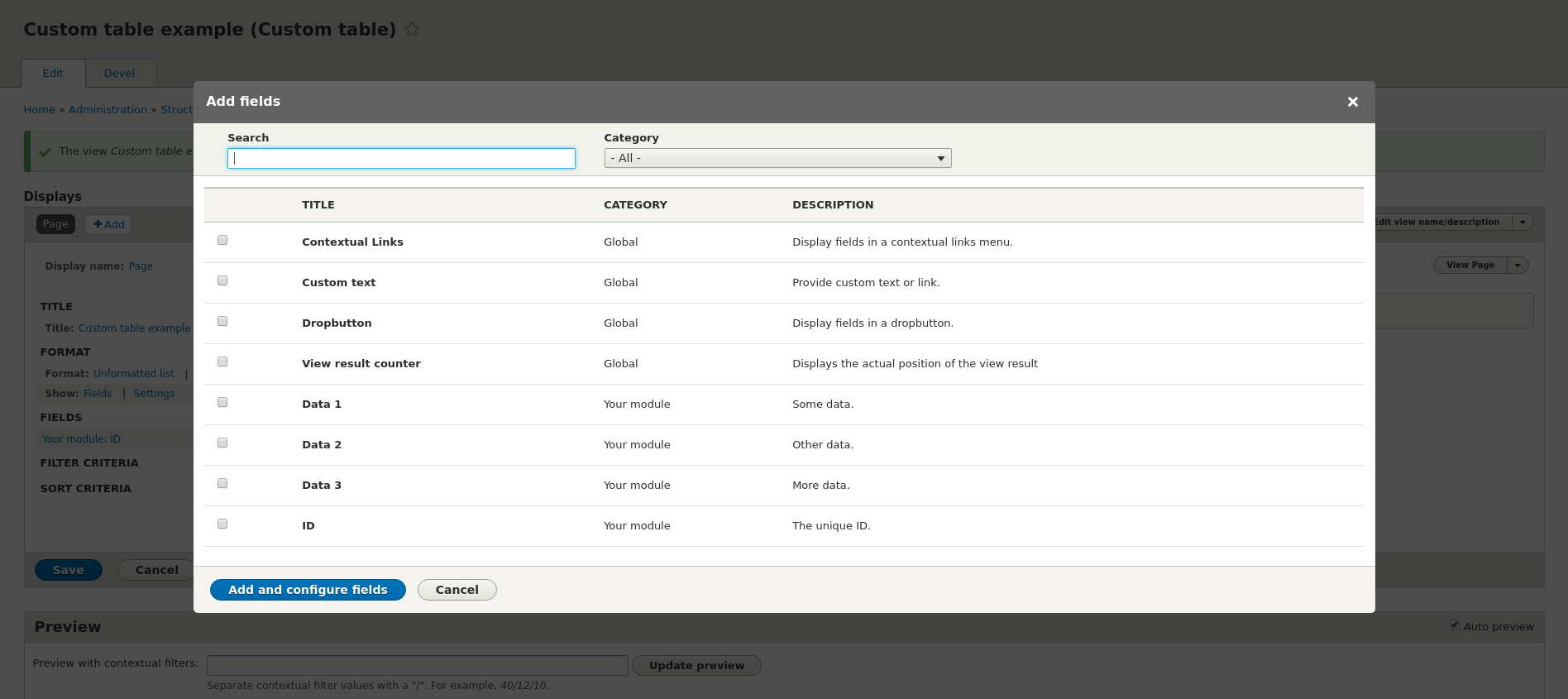 Custom table fields