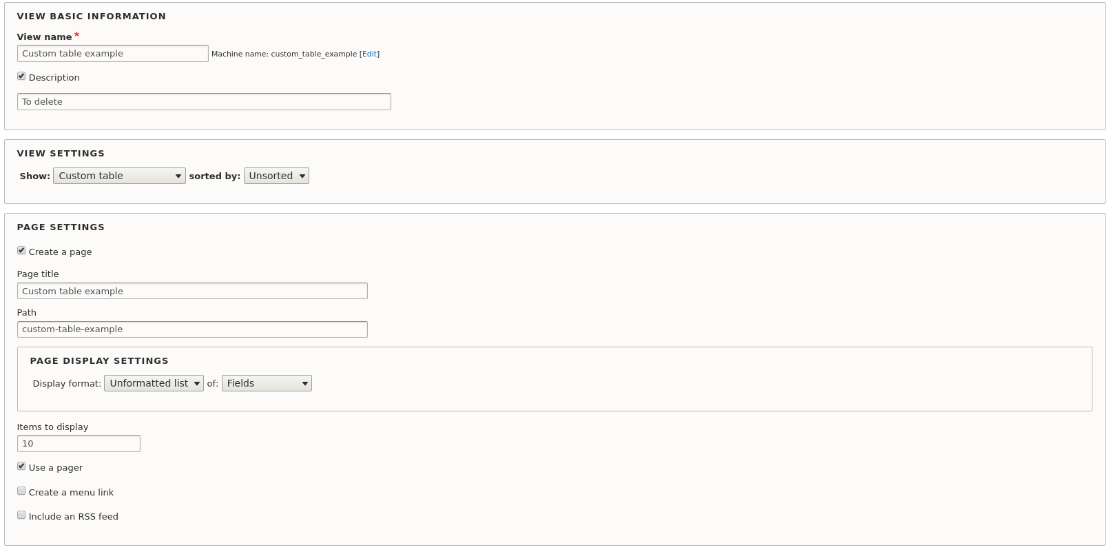 Custom table example